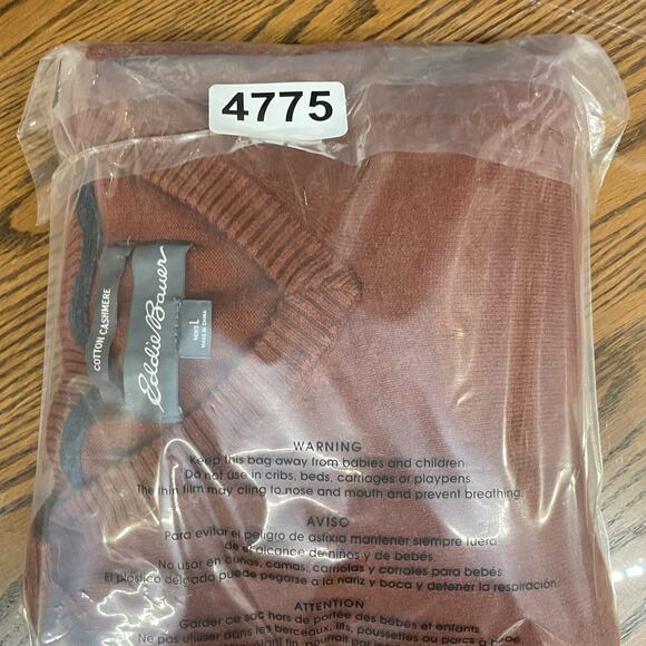 Eddie Bauer Sweater Mens Large Orange Cotton Cashmere Pullover V Neck Outdoor - Picture 10 of 10